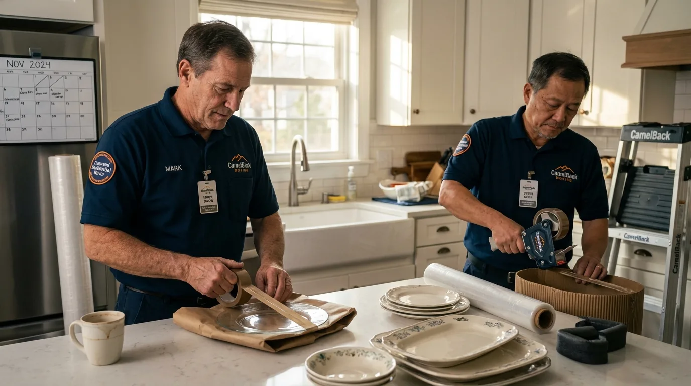 Professional crew packing kitchen dishware in West Des Moines, IA