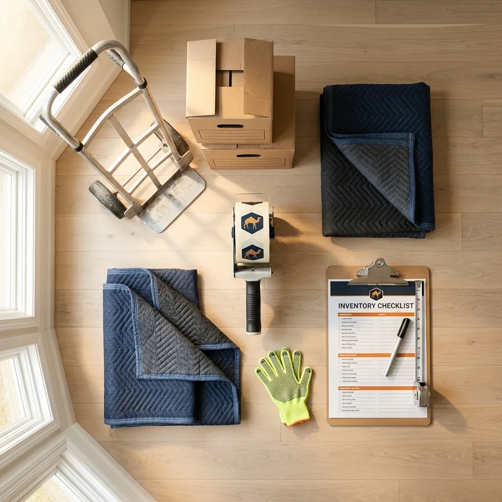 Professional moving supplies and packing materials layout for West Des Moines residential relocations